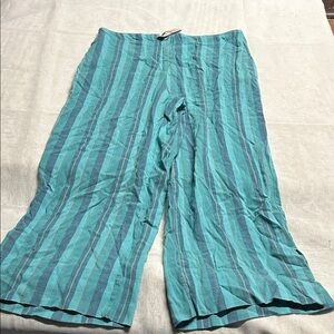 NIC+ZOE Teal and Aqua‎ Striped Pants Lyocell NWT 14 Flowy Wide Leg Cropped
